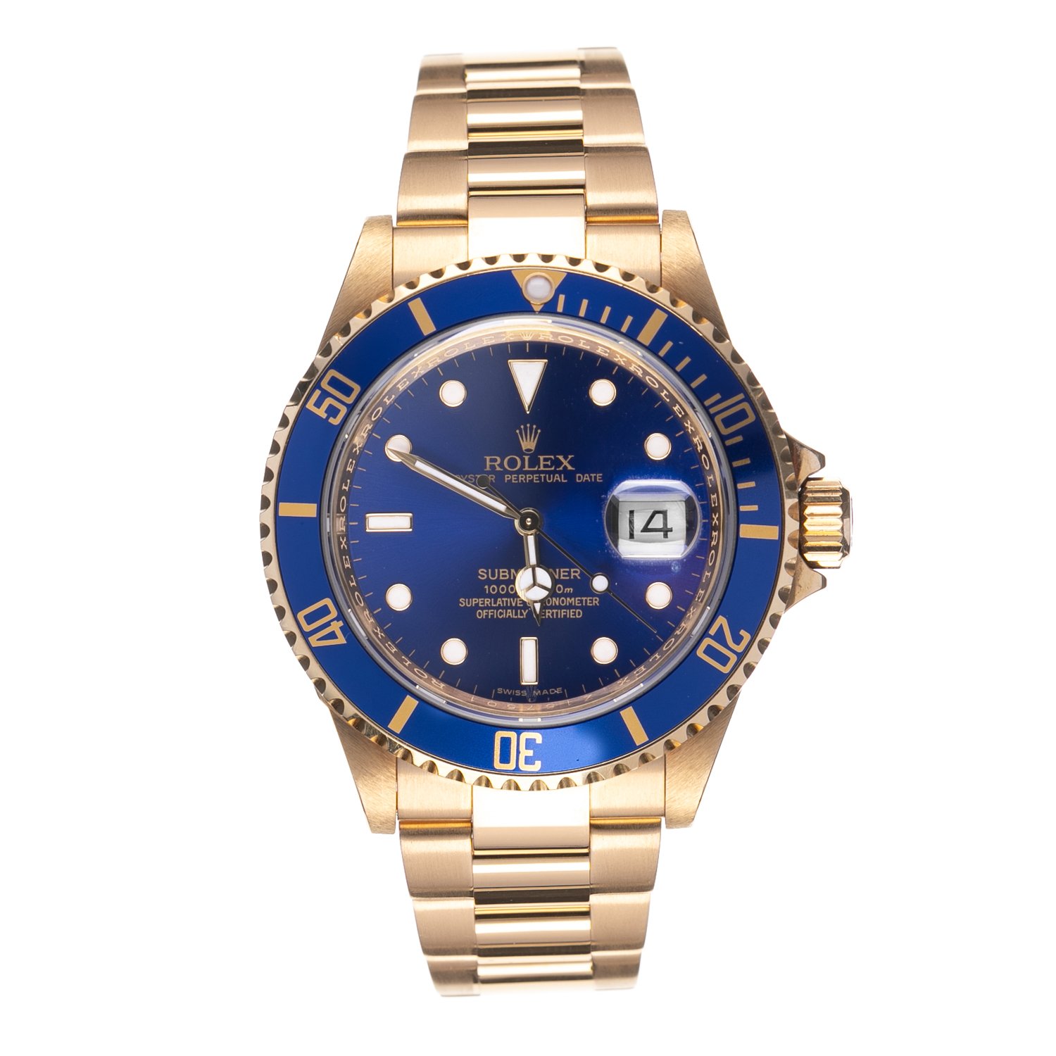 Rolex Submariner in yellow gold with a blue dial